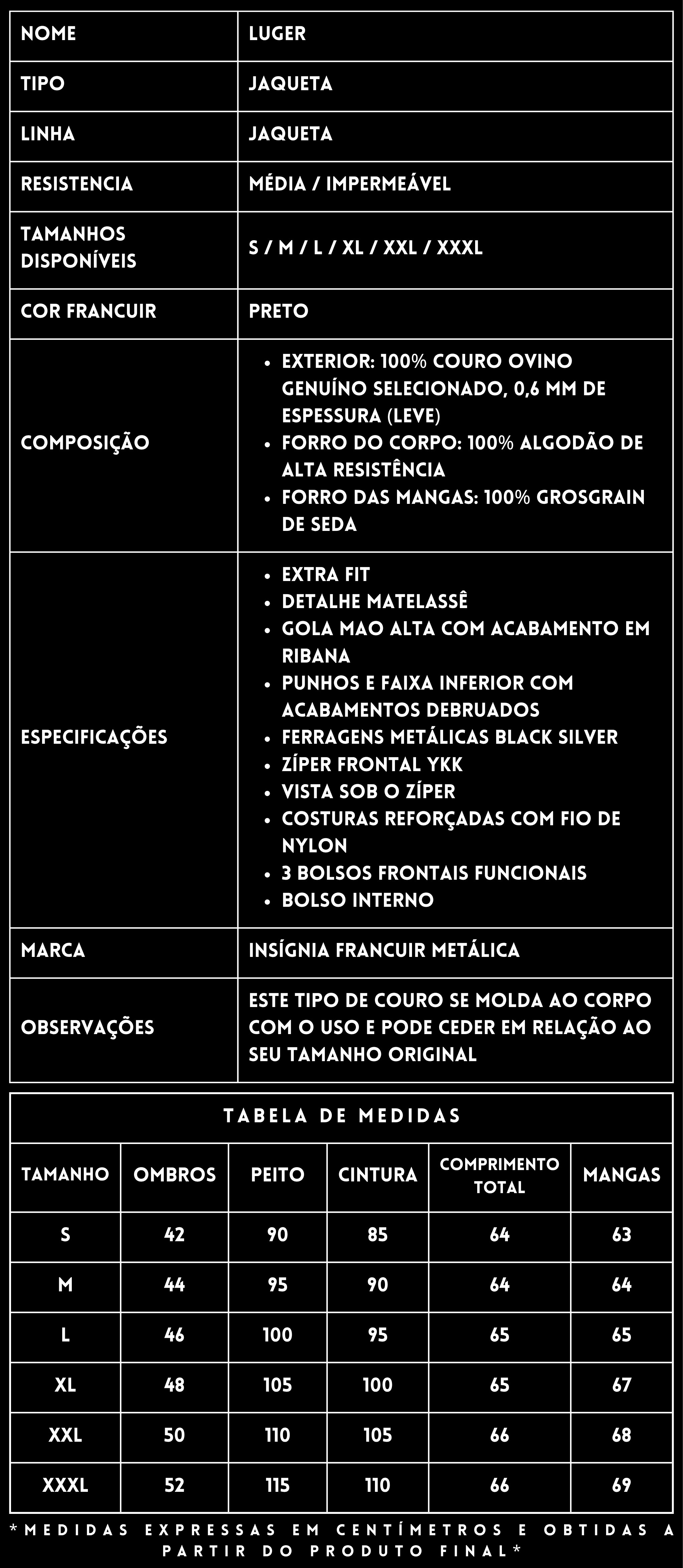 FICHA TÉCNICA DA JAQUETA LUGER — FRANCUIR